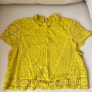 Yellow Lace Top with Button Detail Size S